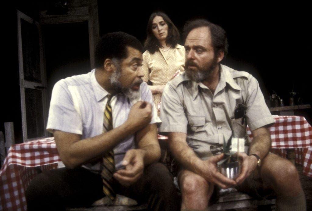 Pictured: James Earl Jones, Maria Tucci, and Harris Yulin in A LESSON FROM ALOES, written and directed by Athol Fugard, 1980.  American Premiere.