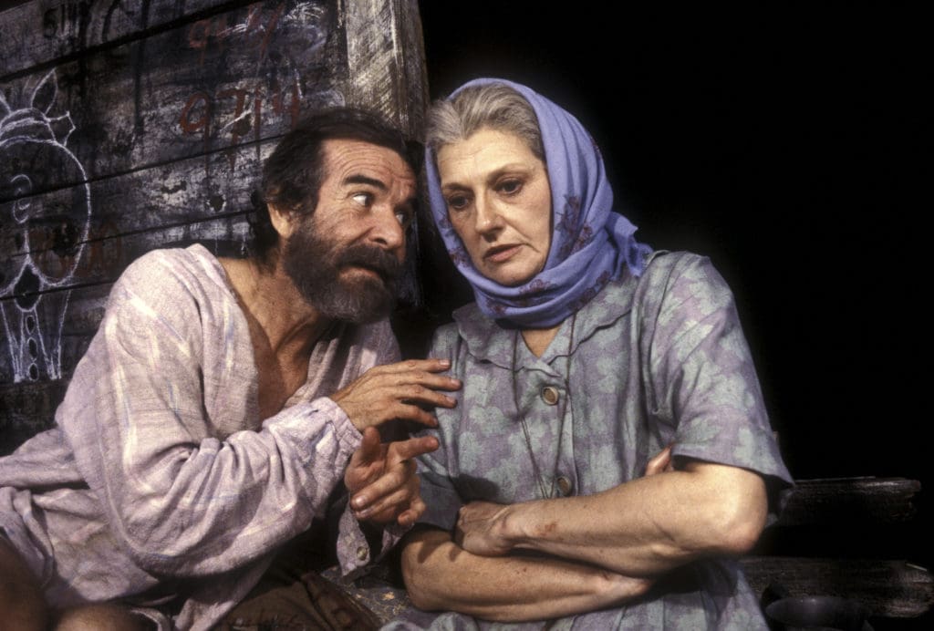 Pictured: Athol Fugard and Suzanne Shepherd in A PLACE WITH THE PIGS, written and directed by Athol Fugard, 1987.  World Premiere.